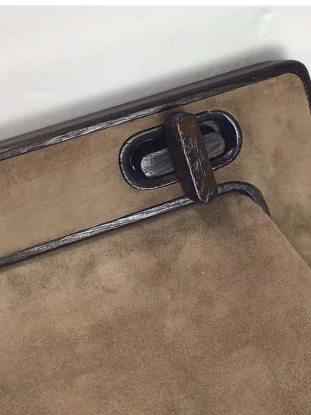 Tufi Duek Taupe Suede Clutch with Dark Brown Trim